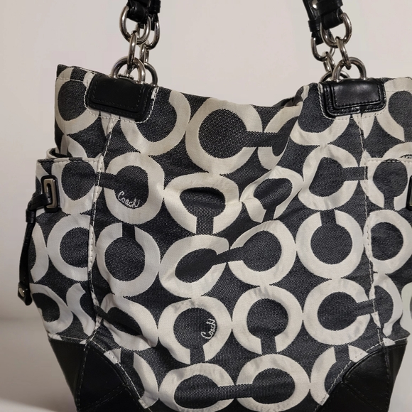 Coach Peyton Opt Art C Denim Drawstring Hobo Tote Bag. - Picture 6 of 9